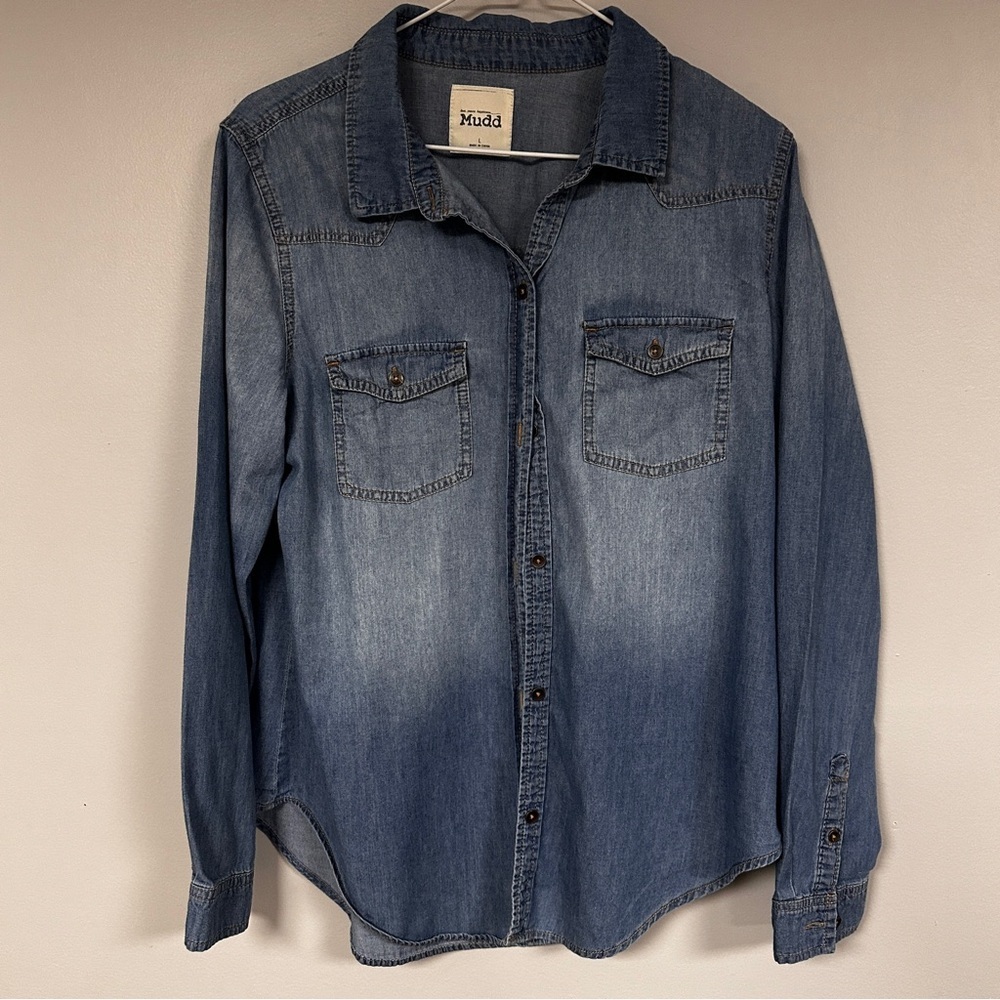 Mudd Long Sleeve Light Denim Cotton Shirt, Button Naturally  Dressed,  L, EUC!